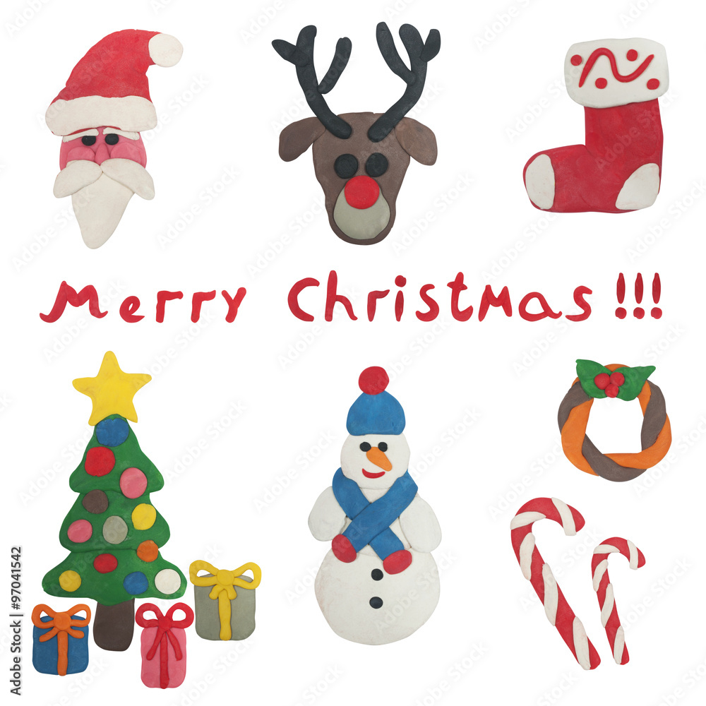 Christmas set of plasticine figures isolated on white Christmas set of plasticine figures isolated on white