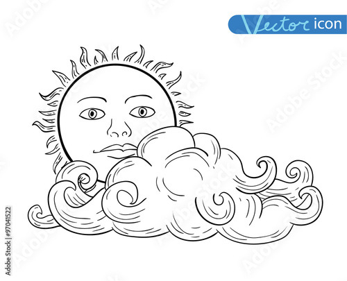 Sun with clouds Doodle Hand Drawn Collection.  