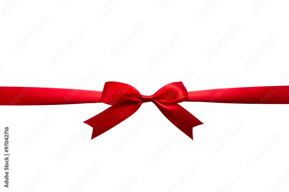 Red silk horizontal ribbon bow on white background isolated Red silk horizontal ribbon bow on white background isolated
