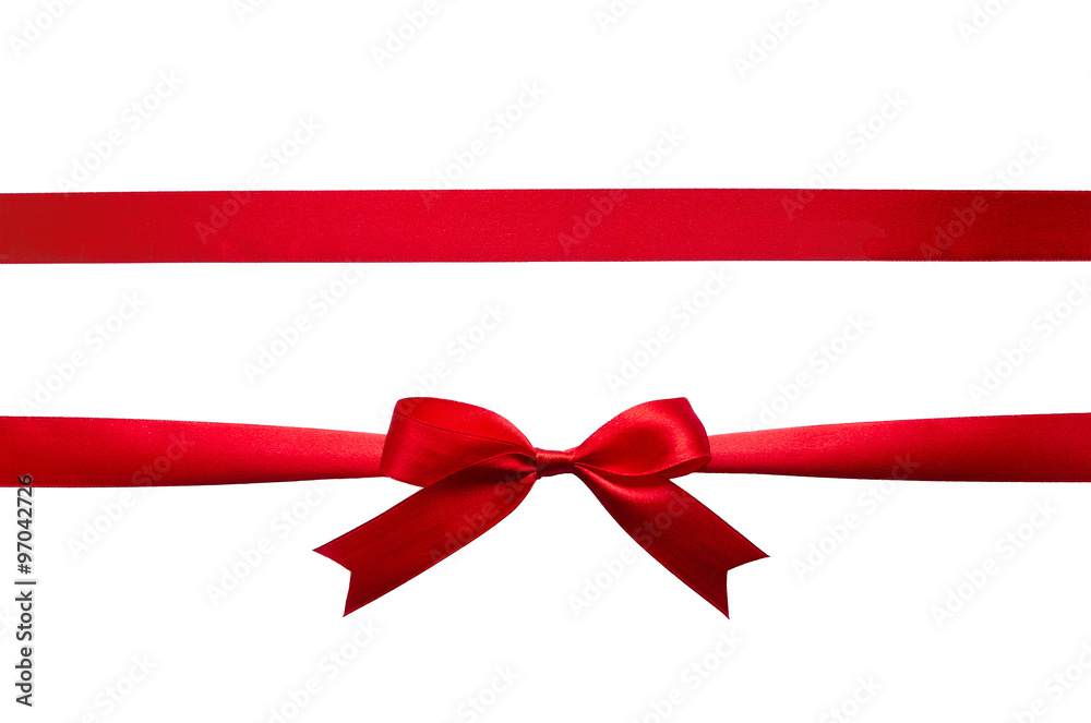 Red silk horizontal ribbon bow on white background isolated Red silk horizontal ribbon bow on white background isolated
