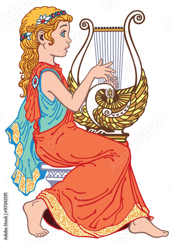 little girl playing lyre