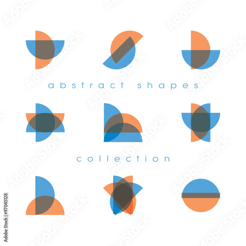 Set of abstract shape symbols with overlapping half circles. Signs collection suitable for business or corporate identity