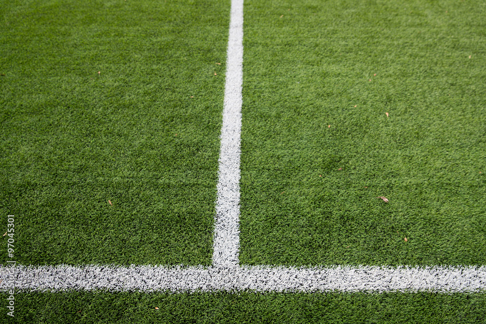 close up of football field with line and grass