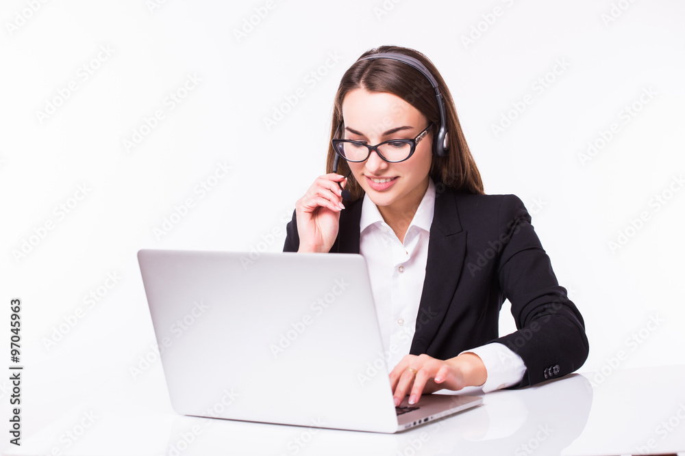 Beautiful business operator isolated on white background Beautiful business operator isolated on white background