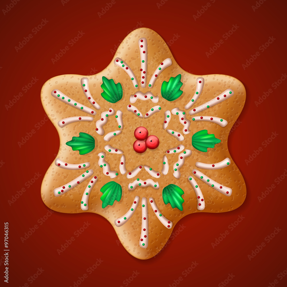 Ornate realistic vector traditional Christmas gingerbread Star. Vector illustration