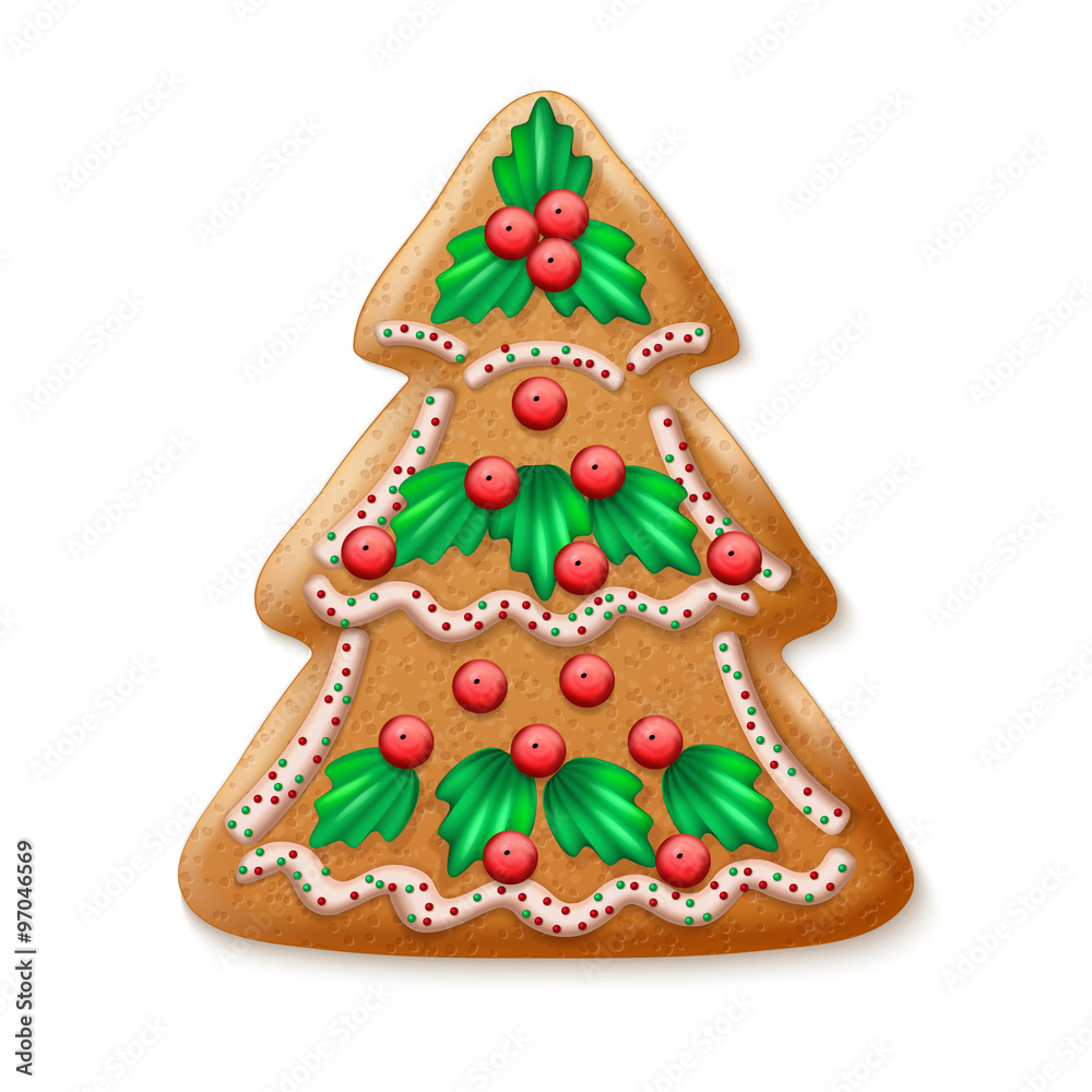 Ornate realistic vector traditional Christmas tree. Vector illustration