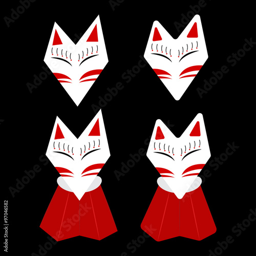 Inari Fox Kitsune White Face with Red Mark Vector Illustration