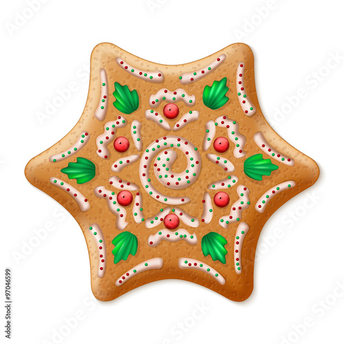 Ornate realistic vector traditional Christmas gingerbread Star. Vector illustration