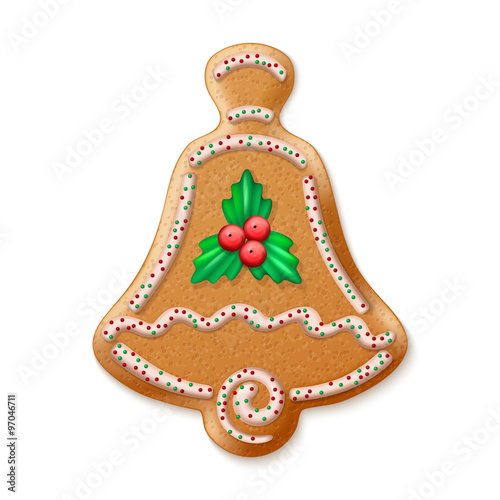 Ornate realistic vector traditional Christmas gingerbread Bells. Vector illustration