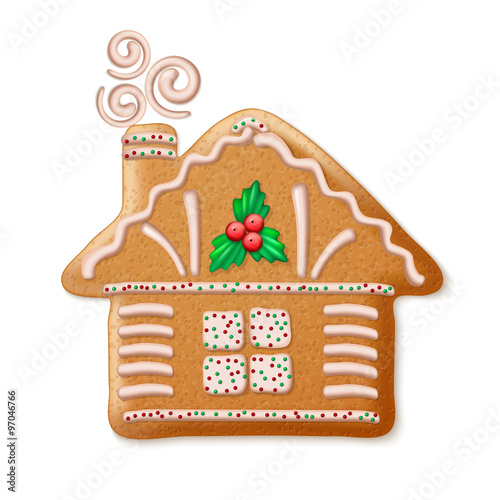 Ornate realistic vector traditional Christmas gingerbread house. Vector illustration