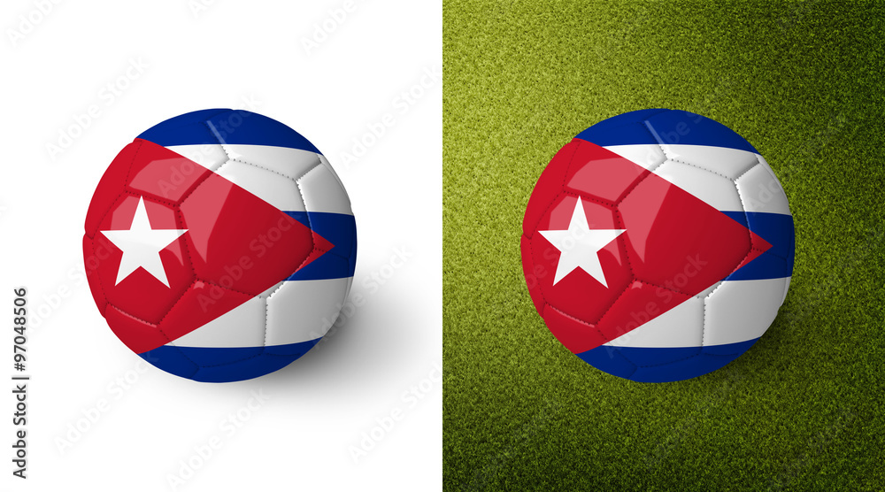 3d realistic soccer ball with the flag of Cuba on it isolated on white background and on green soccer field. See whole set for other countries. 3d realistic soccer ball with the flag of Cuba on it isolated on white background and on green soccer field. See whole set for other countries.