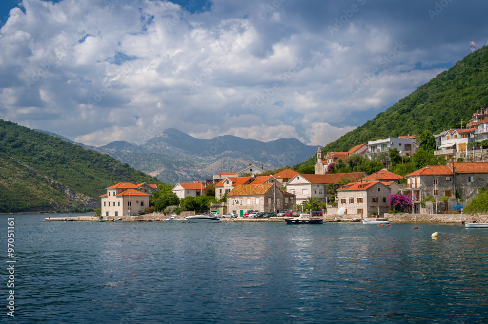Landscape on ferry way in the Bay of Kotor