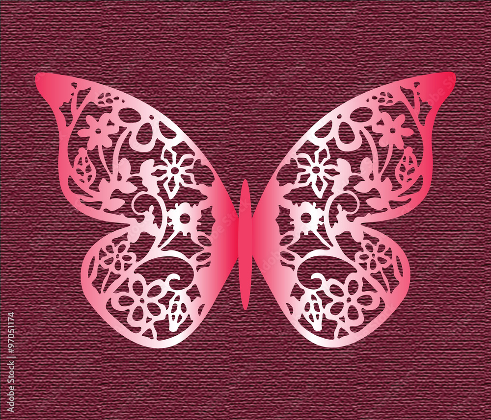 Lace Butterfly on texture background in red colors. Vector Lace Butterfly on texture background in red colors. Vector