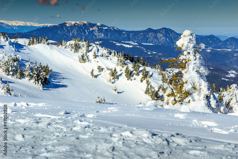 Stunning winter landscape with high mountains,Ciucas,Transylvania,Romania