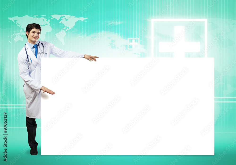 Doctor with banner Doctor with banner