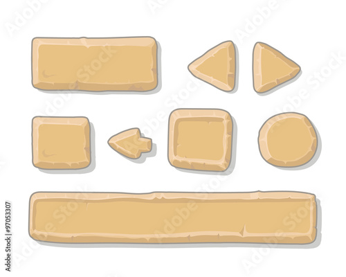 Cartoon stone game ui assets set, isolated on white, vector