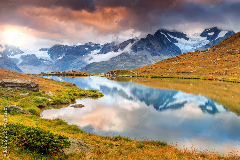 Fototapeta premium Stellisee alpine glacier lake,Zermatt,Valais,Switzerland,Europe