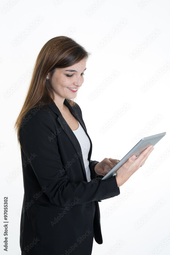 Happy business woman using a tablet pc Happy business woman using a tablet pc