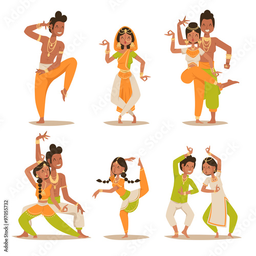 Indian women and man dancing vector isolated