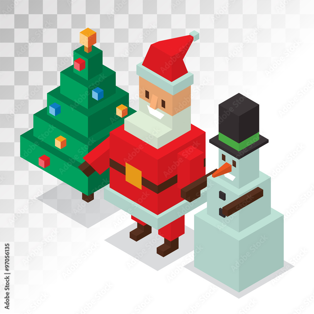 Fototapeta premium Santa Claus, snowman icons isometric 3d vector illustration