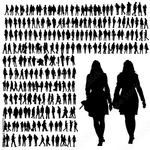 people walking silhouette black vector