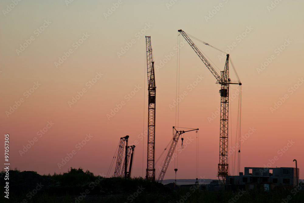 Construction of the house at sunset
