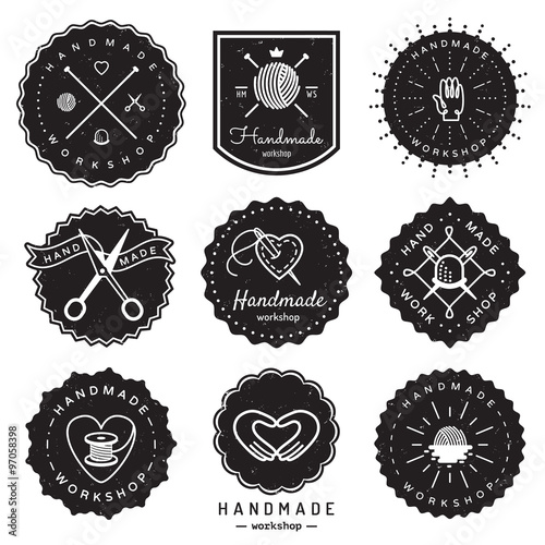 Handmade workshop logo vintage vector set. Hipster and retro style. Perfect for your business design.