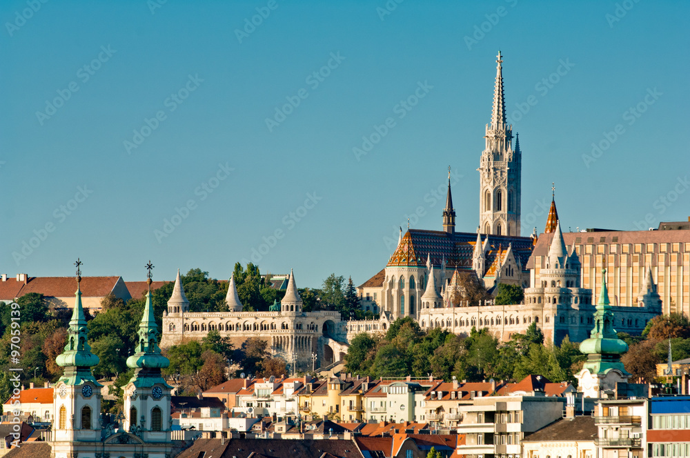 Cityscape in Buda wtih Matthias Church and Fisherman's Bastion - Budapest, Hungary, Europe