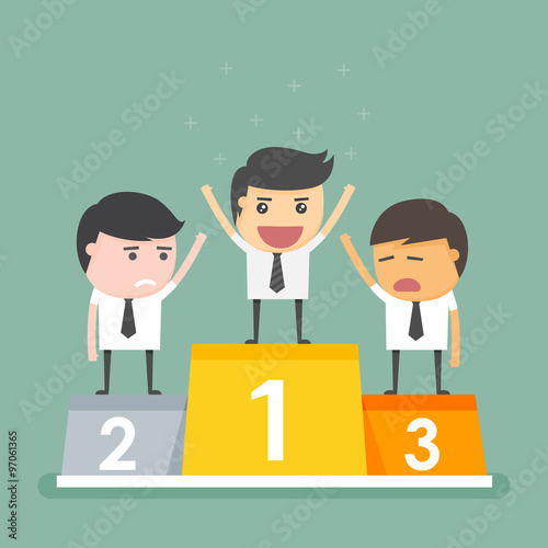 Businessman winner stand on the podium.