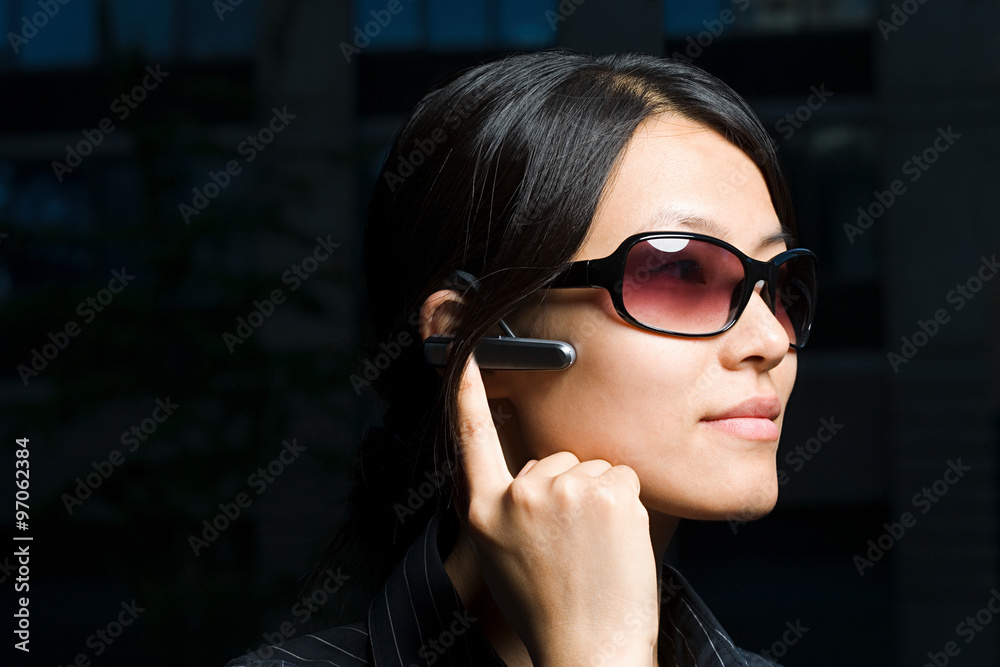 Woman using headset Woman using headset