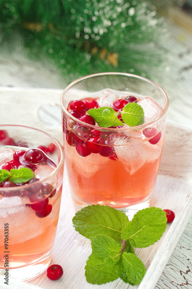 Alcohol cocktail with cranberries, vodka and ice Alcohol cocktail with cranberries, vodka and ice