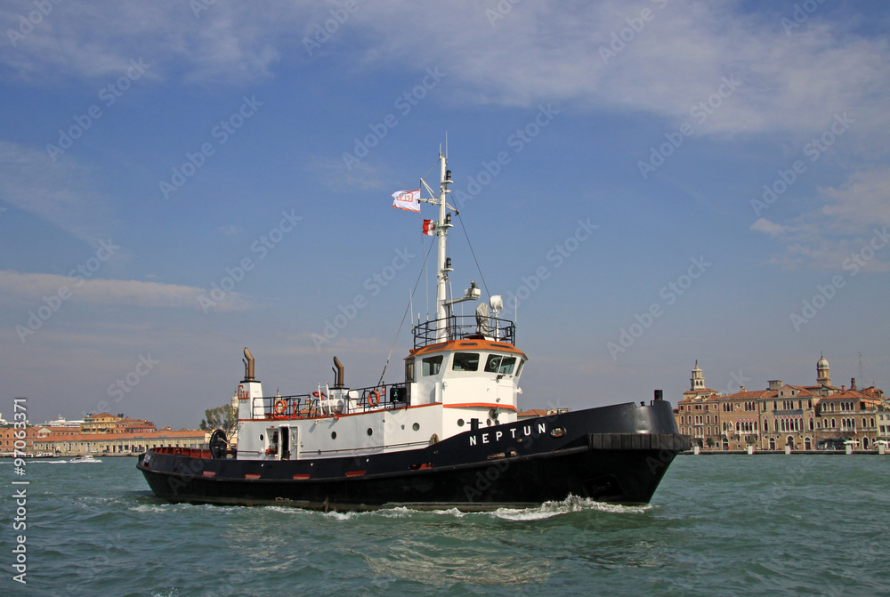 VENICE, ITALY - SEPTEMBER 04, 2012: Boat in Venetian lagoon VENICE, ITALY - SEPTEMBER 04, 2012: Boat in Venetian lagoon