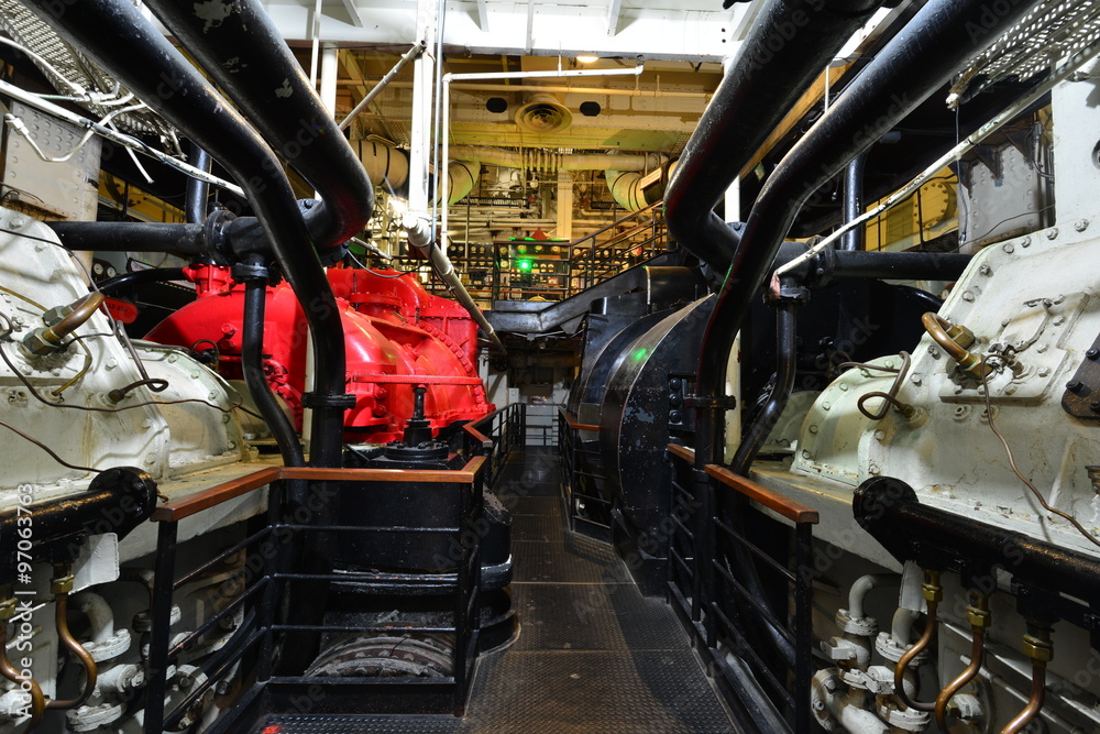 The engine room of the RMS Queen Mary.