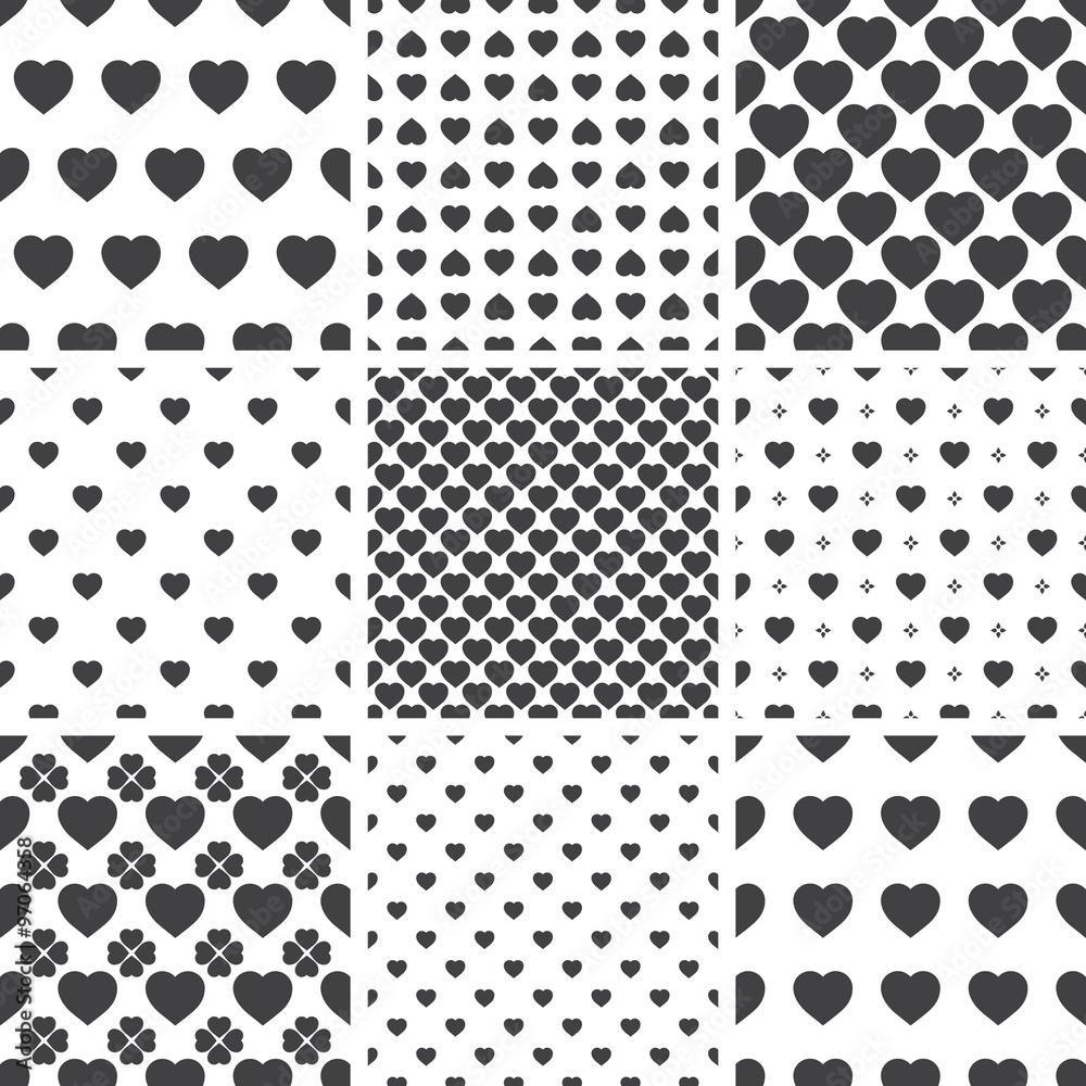 Set of monochrome geometric seamless universal patterns, tiling.