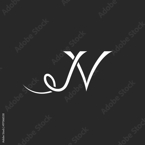 Monogram N letter logo, tattoo lettering design element, wedding invitation emblem