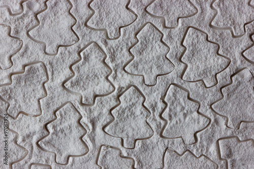 form for christmas cookies on flour