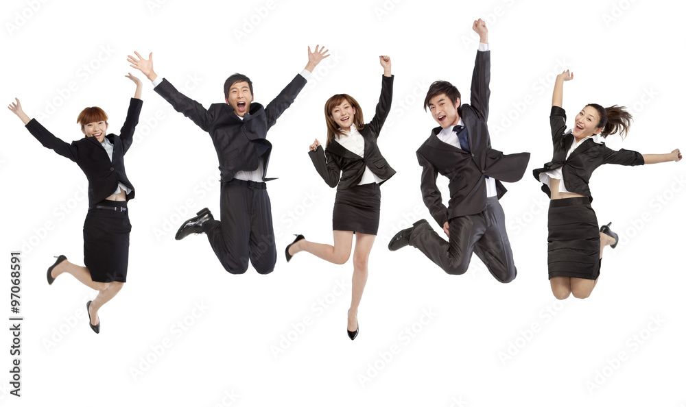 Five people jumping