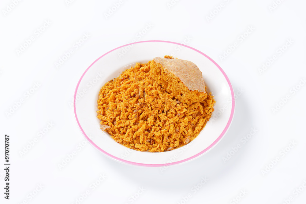 Plate of grated gingerbread Plate of grated gingerbread