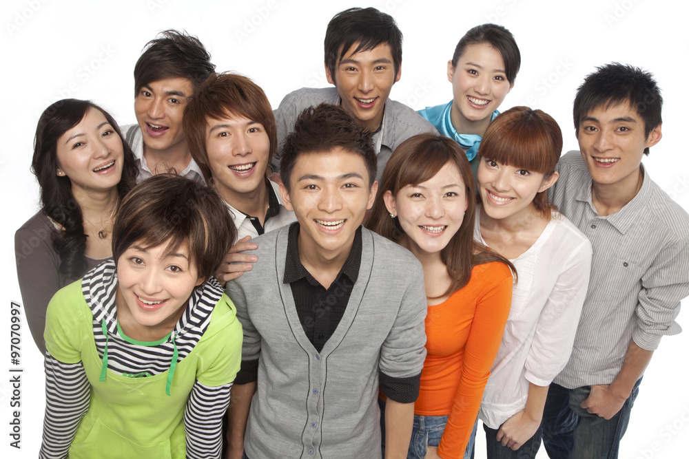 A group of young people looking up in excitement A group of young people looking up in excitement