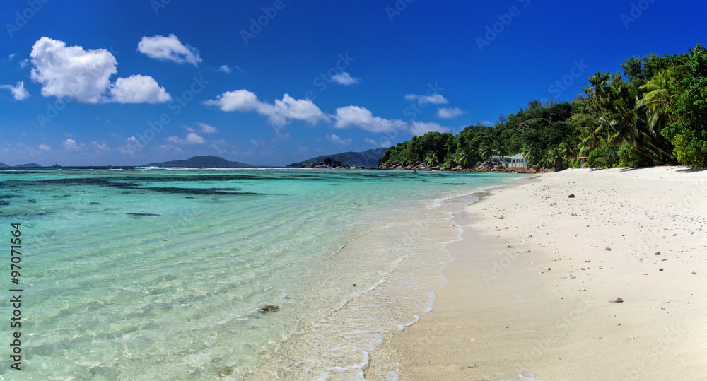 Anse La Blague beach at Praslin island, Seychelles.