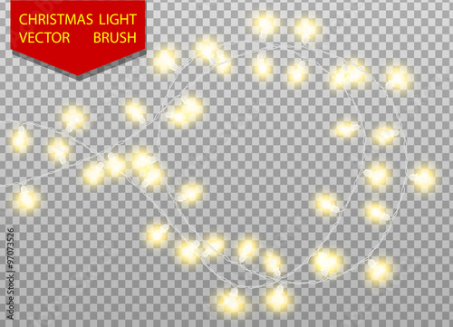 Christmas light vector brush. Golden color bulbs on transparent background