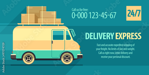 Flyer design for freight delivery transport with minibus.