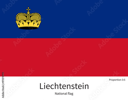 National flag of Liechtenstein with correct proportions, element, colors