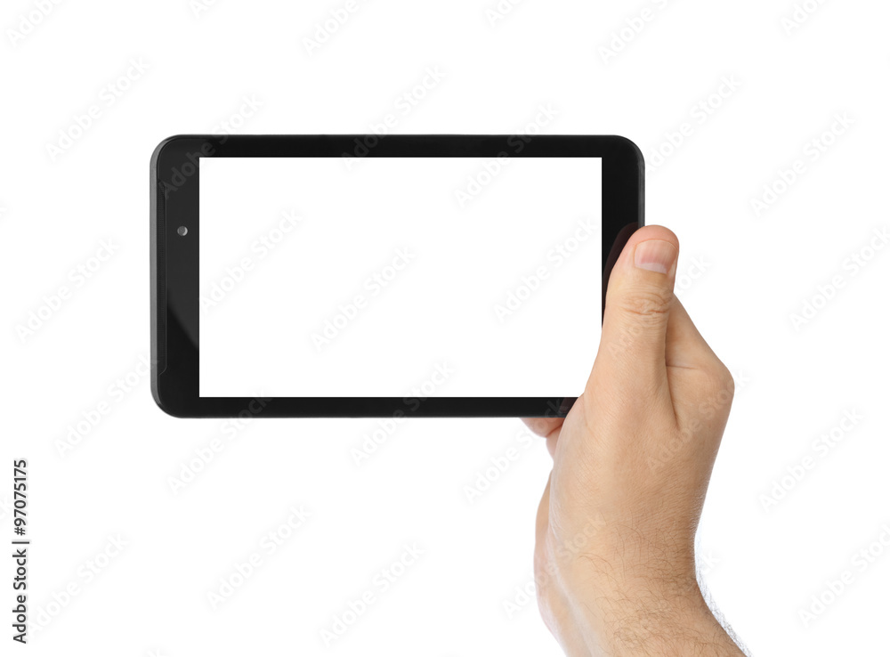 Hand with touchpad pc Hand with touchpad pc