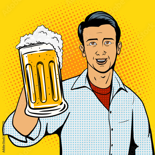 Man offers beer cup pop art style vector