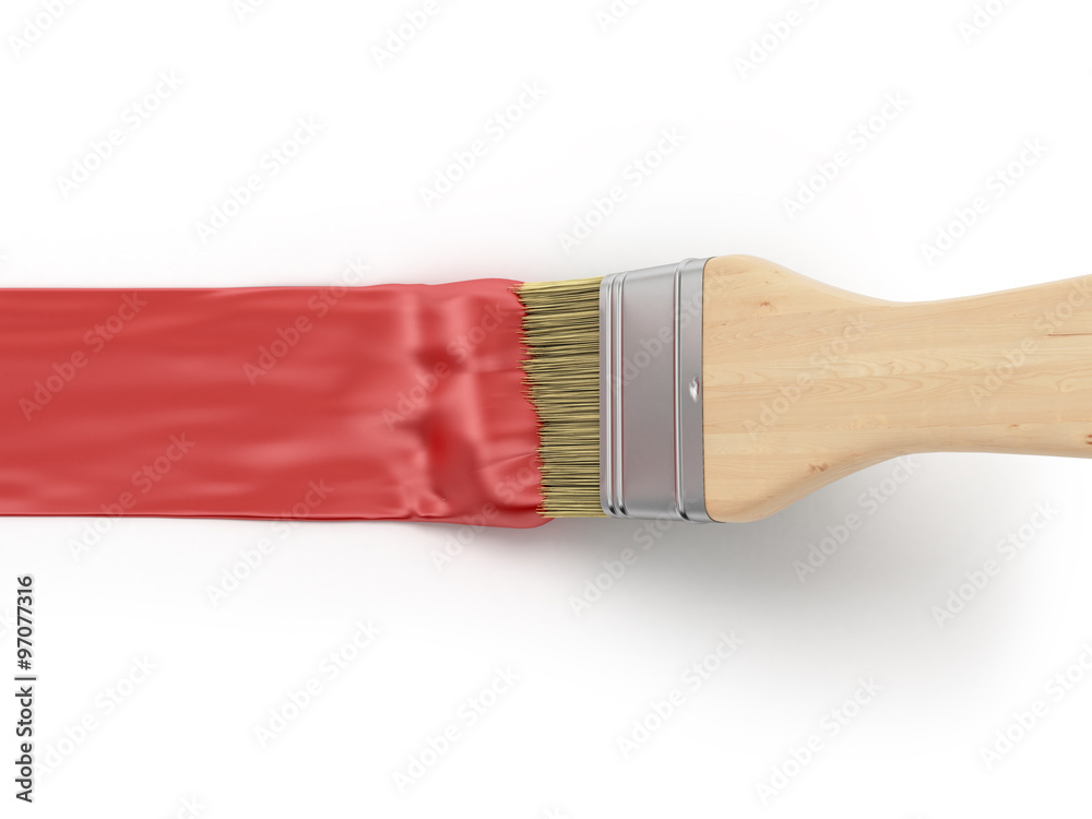 Paint brush with red paint stroke