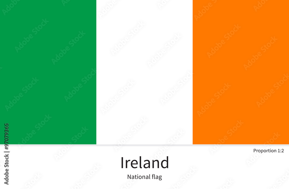 National flag of Ireland with correct proportions, element, colors