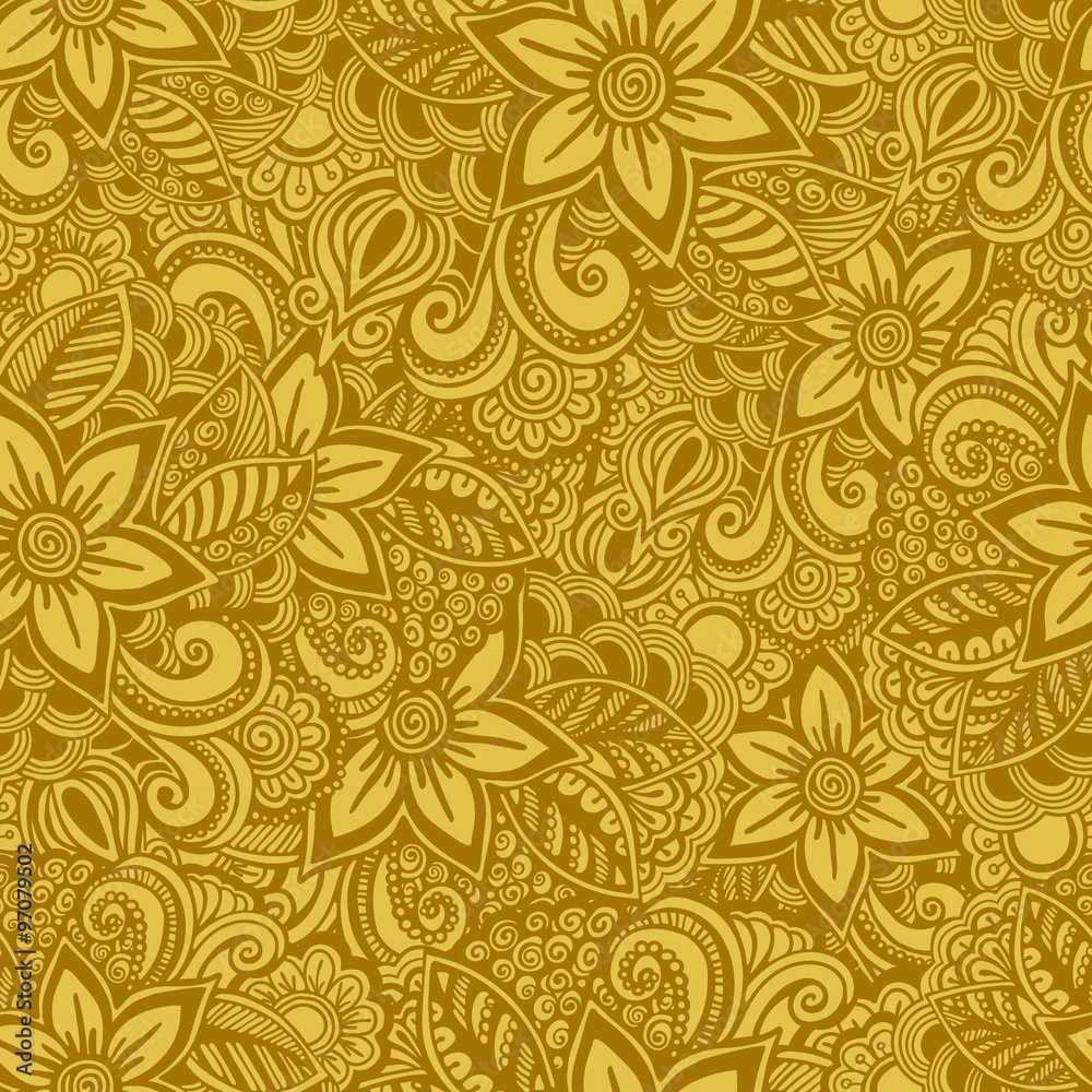 Hand drawn seamless Flower pattern. Doodle style