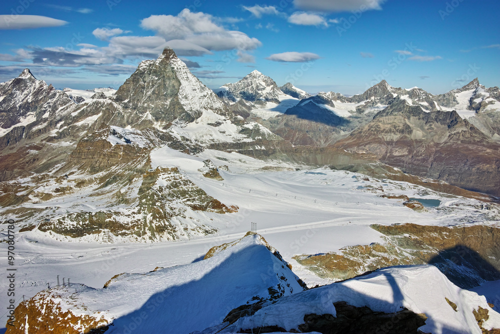 Amazing panorama around Matterhorn peak, Alps, Switzerland