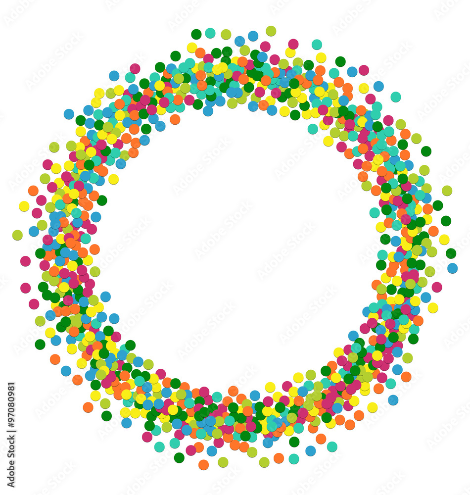 Christmas background round frame from colourful confetti
